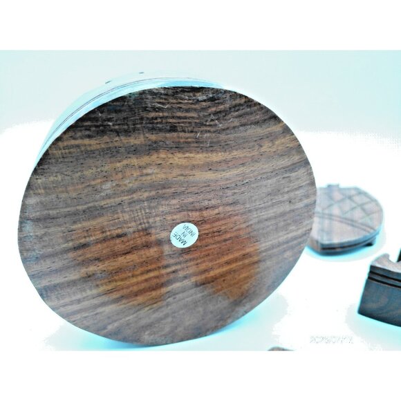 Fish Shaped Wooden Puzzle Box Handmade Carved Trinket Round Made in India 5" Vtg - Picture 6 of 8